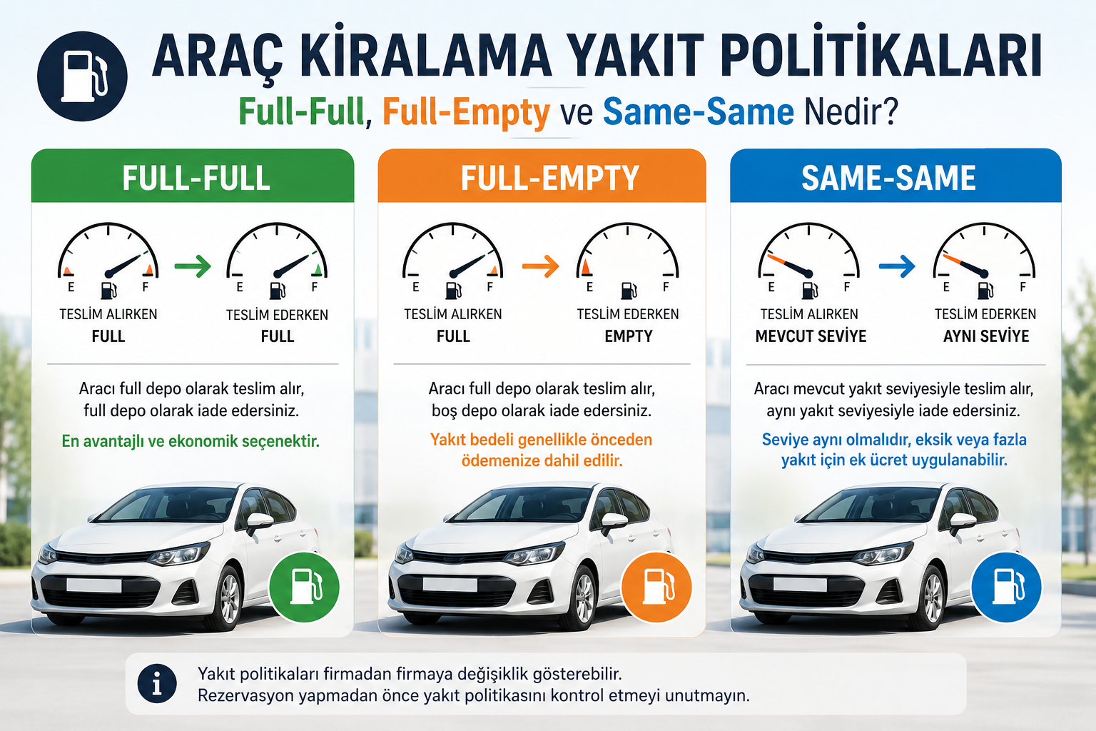 Araç Kiralarken Yakıt Politikaları: Full-Full, Full-Empty Nedir?